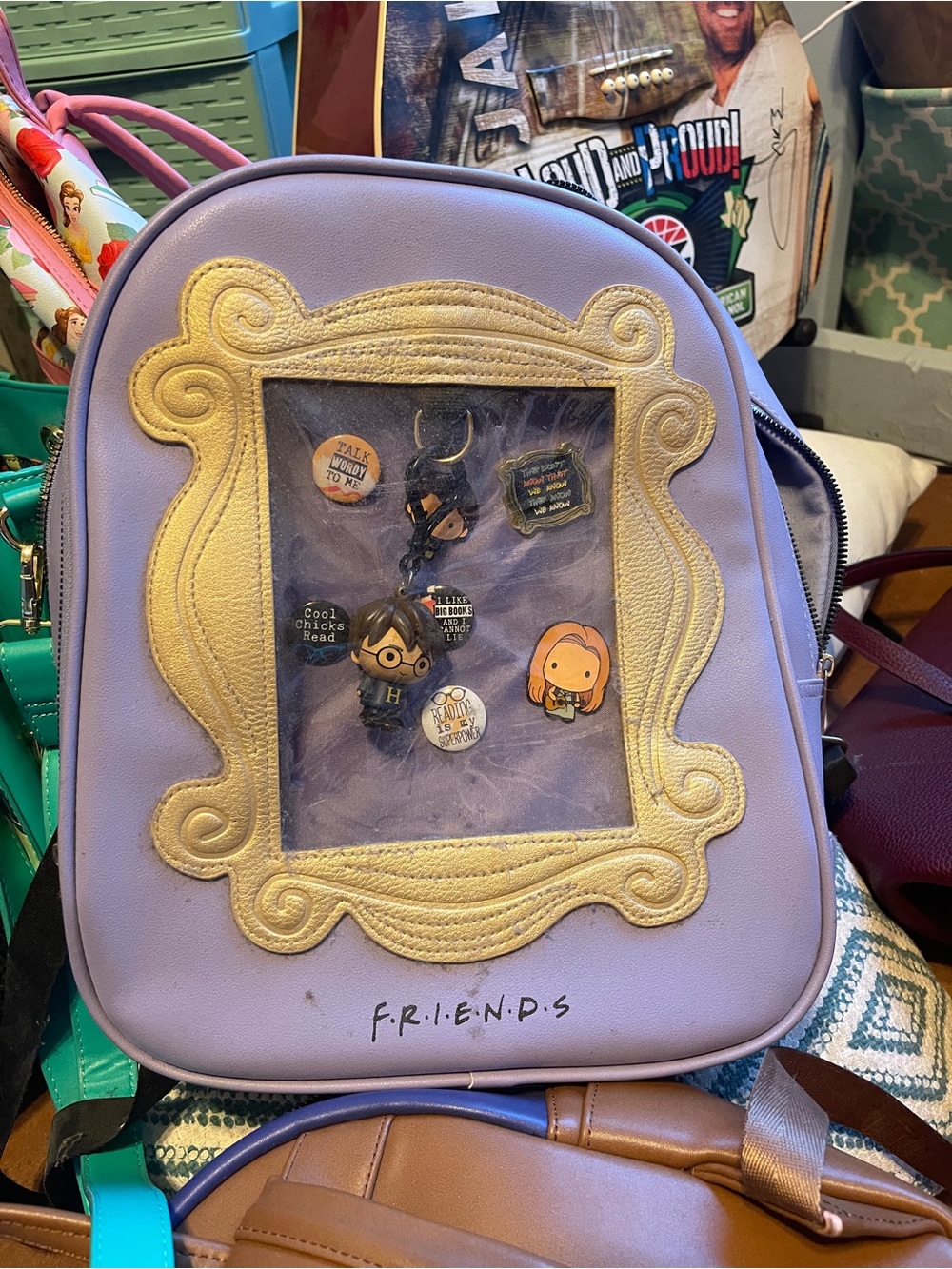 FRIENDS Lavender Mini Clear-Window Backpack with Gold Frame